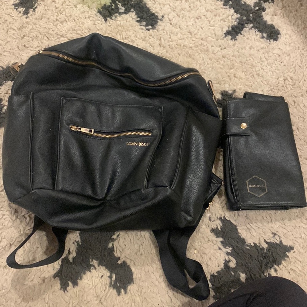 Fawn design black diaper bag and changing pad